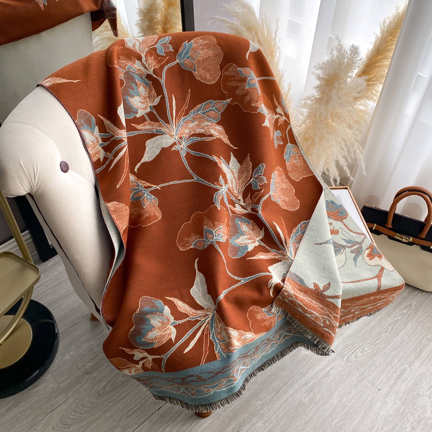 Brown / Turq Beautiful Bloom Reversible Wrap