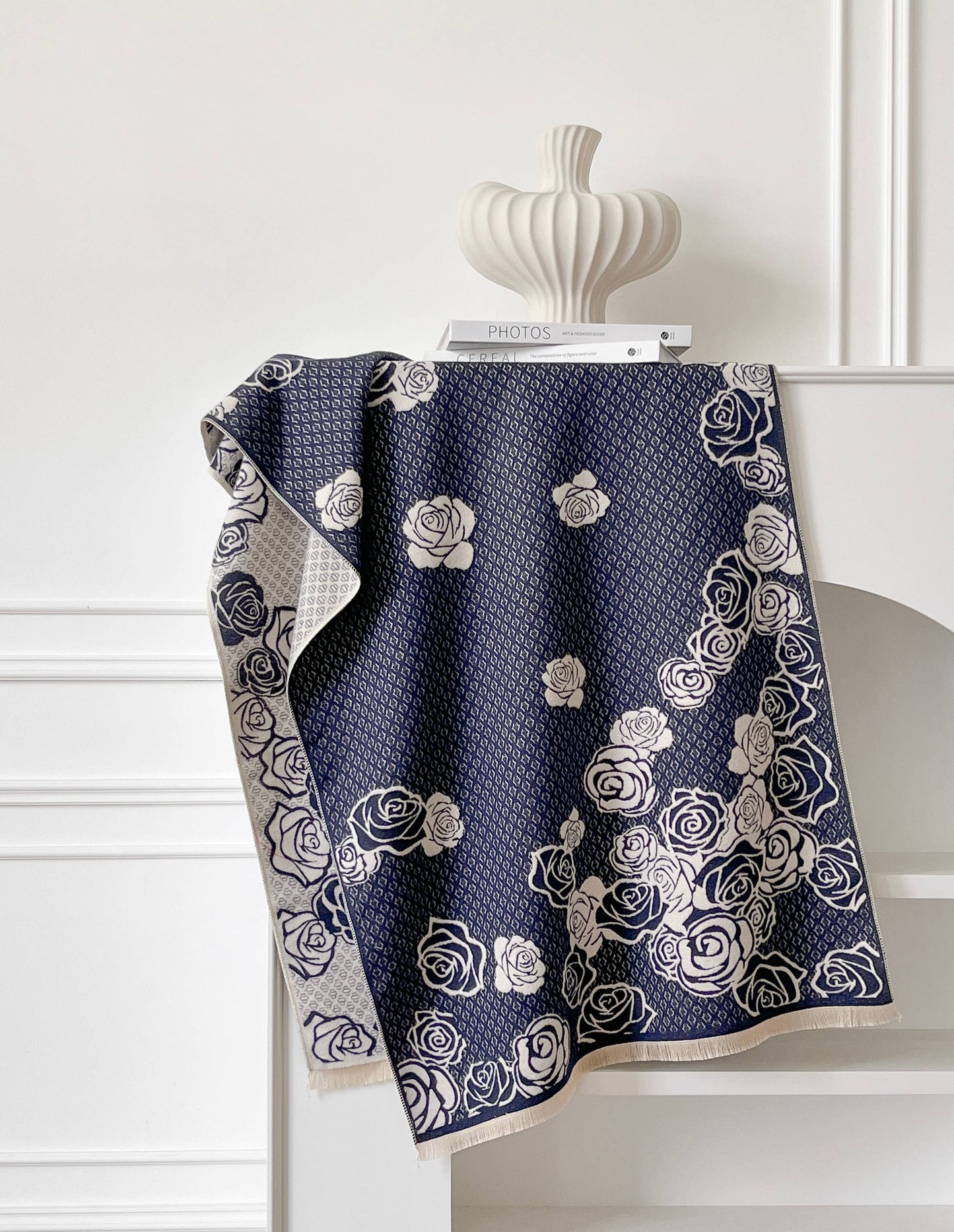 Navy / White Shadow Rose Reversible Wrap