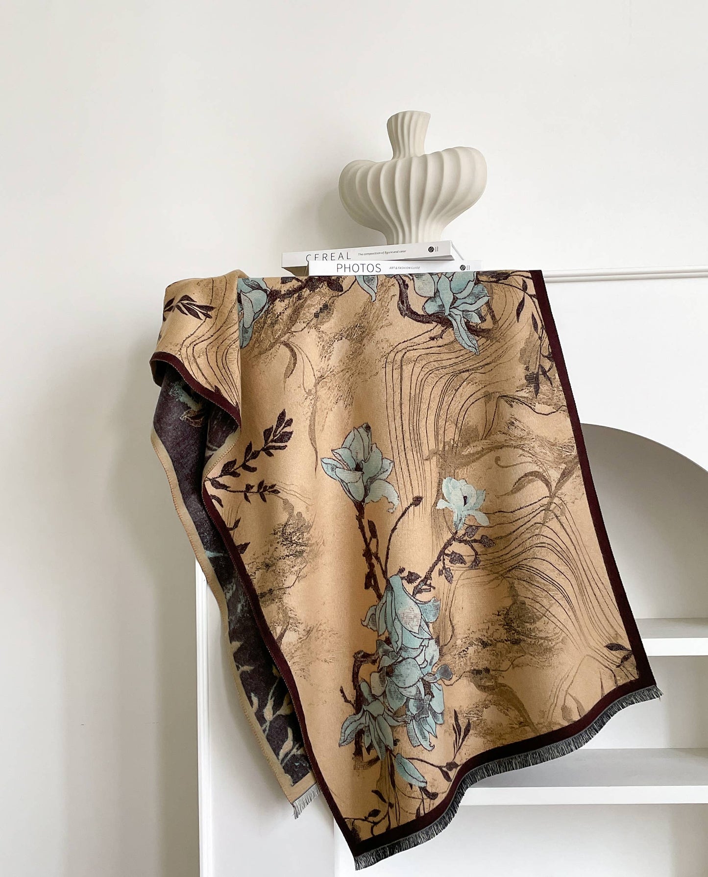 Brown / Turq Prairie Rose Reversible Wrap