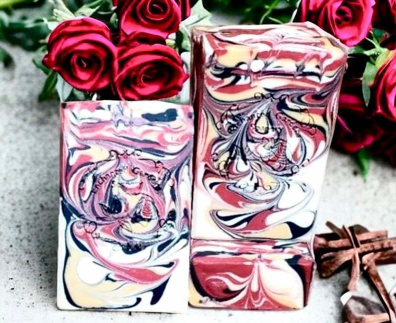 Photo of handmade bar soap that contains natural colorants. 