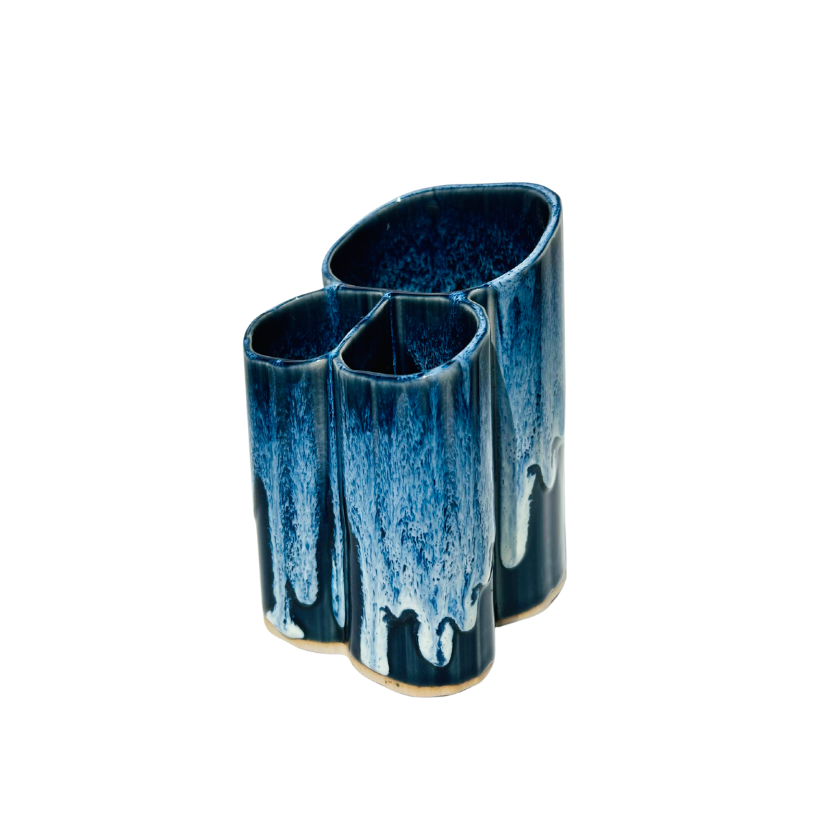 Dual Toothbrush & Utensil Holder - Stoneware Pottery: Amber