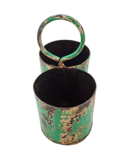 Green Metal Double Planter/Caddy