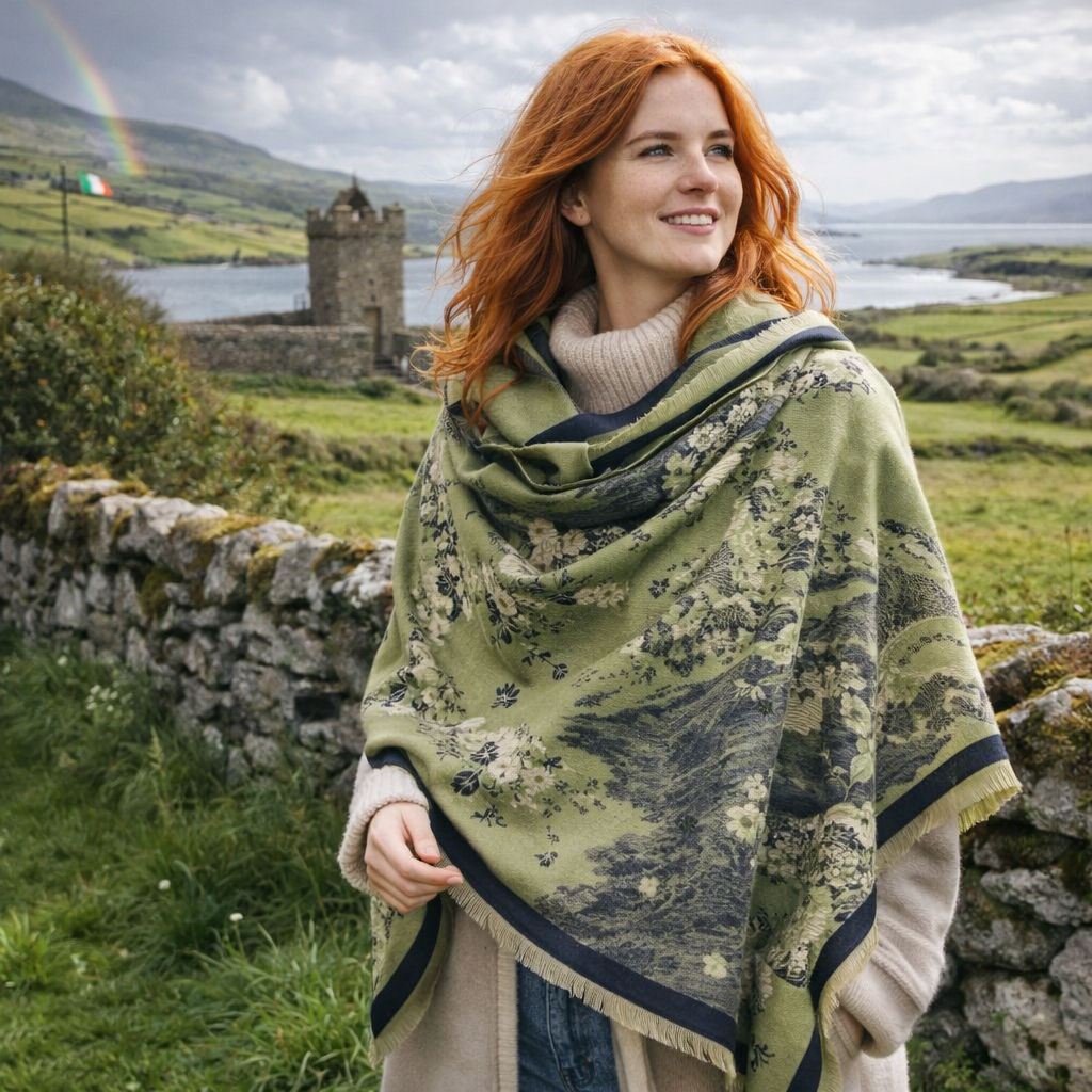 Equestrian Green / Black Bouquet Reversible Wrap – Shawl