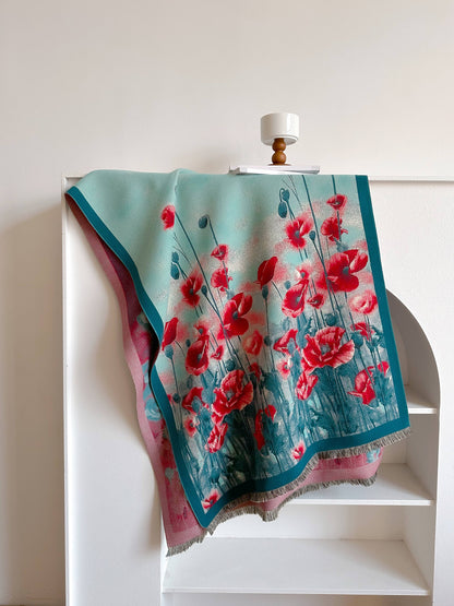 Shawl Turq / Red Poppy Field Reversible Wrap – Artisan Shawl