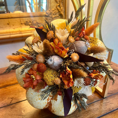 Grand Harvest Pumpkin Arrangement | Large Pumpkin with Dried Flowers