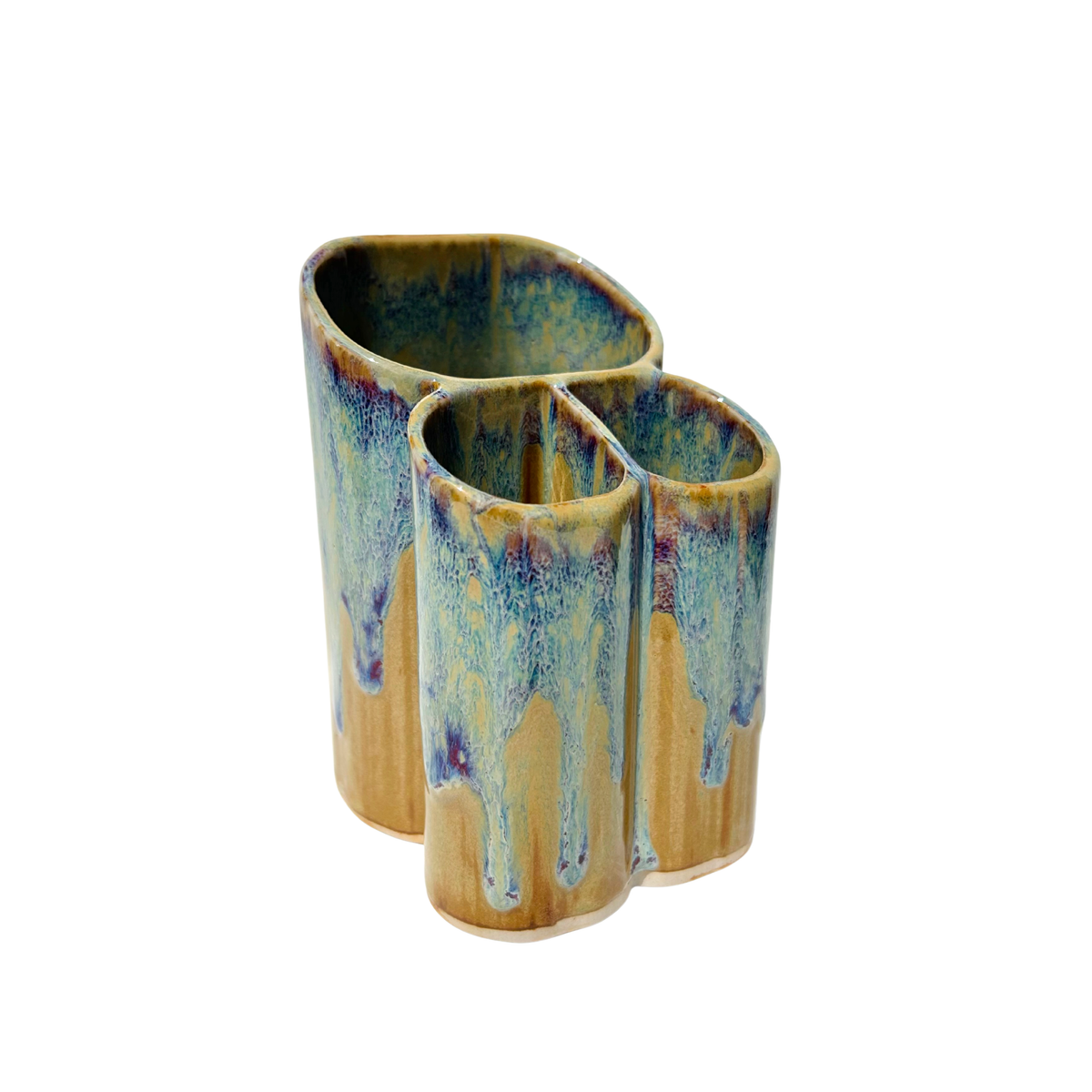Dual Toothbrush & Utensil Holder - Stoneware Pottery: Navy