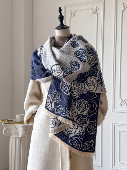 Navy / White Shadow Rose Reversible Wrap