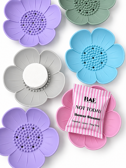 Shower Steamer Tray - Flower - Flexible Silicone Soap Tray: Blue