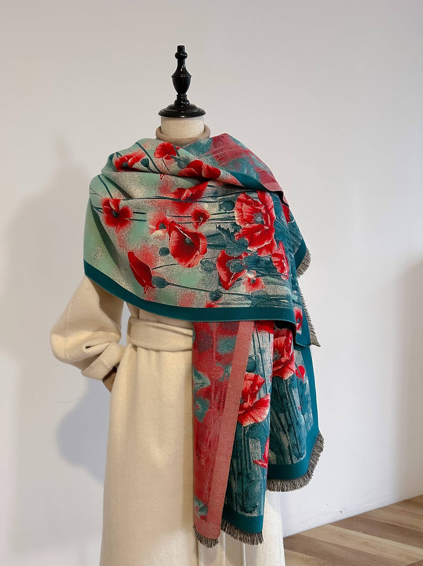 Shawl Turq / Red Poppy Field Reversible Wrap – Artisan Shawl