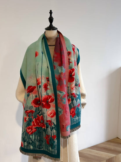 Shawl Turq / Red Poppy Field Reversible Wrap – Artisan Shawl