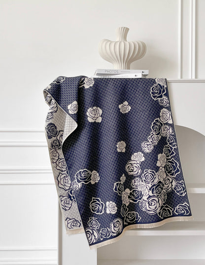Navy / White Shadow Rose Reversible Wrap