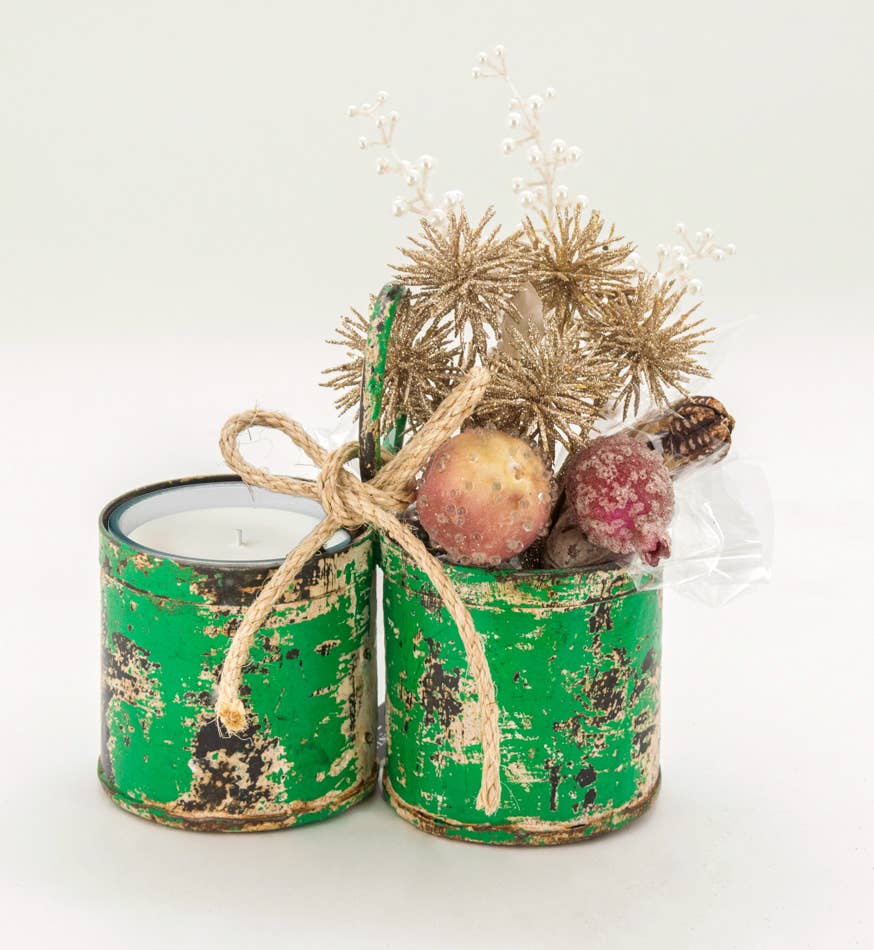Green Metal Double Planter/Caddy