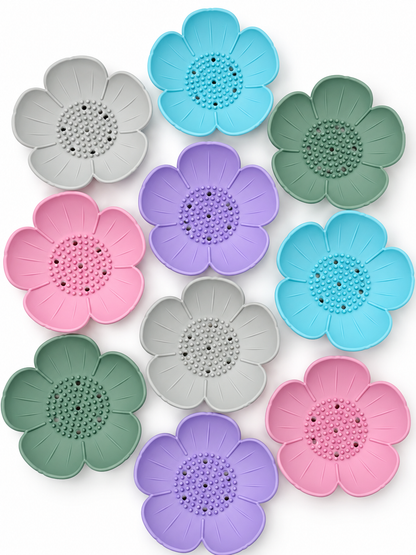 Shower Steamer Tray - Flower - Flexible Silicone Soap Tray: Blue