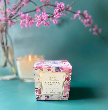White Tea & Violet: 2-in-1 Soy Lotion Candle: Medium - 6 oz