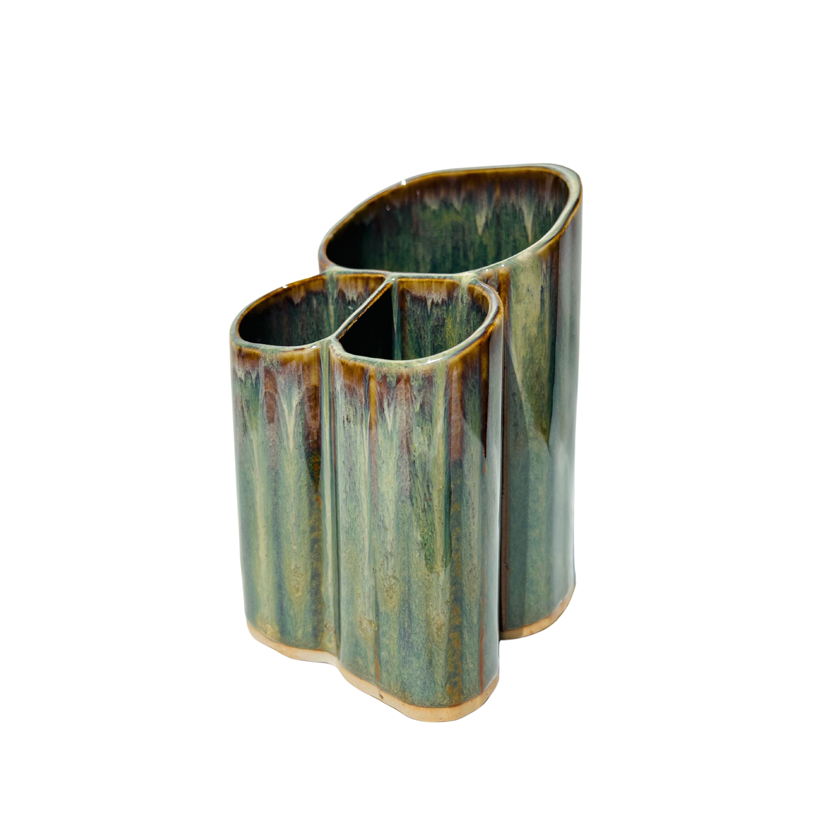 Dual Toothbrush & Utensil Holder - Stoneware Pottery: Amber