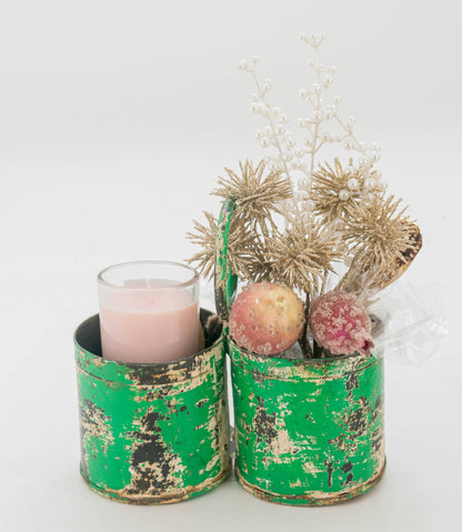 Green Metal Double Planter/Caddy
