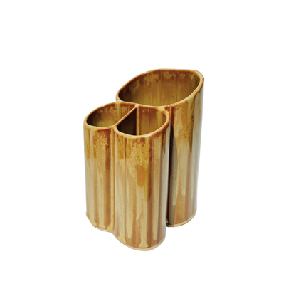 Dual Toothbrush & Utensil Holder - Stoneware Pottery: Navy