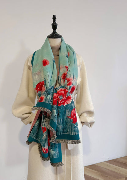 Shawl Turq / Red Poppy Field Reversible Wrap – Artisan Shawl
