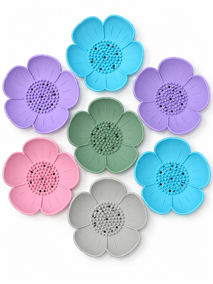 Shower Steamer Tray - Flower - Flexible Silicone Soap Tray: Sage Green