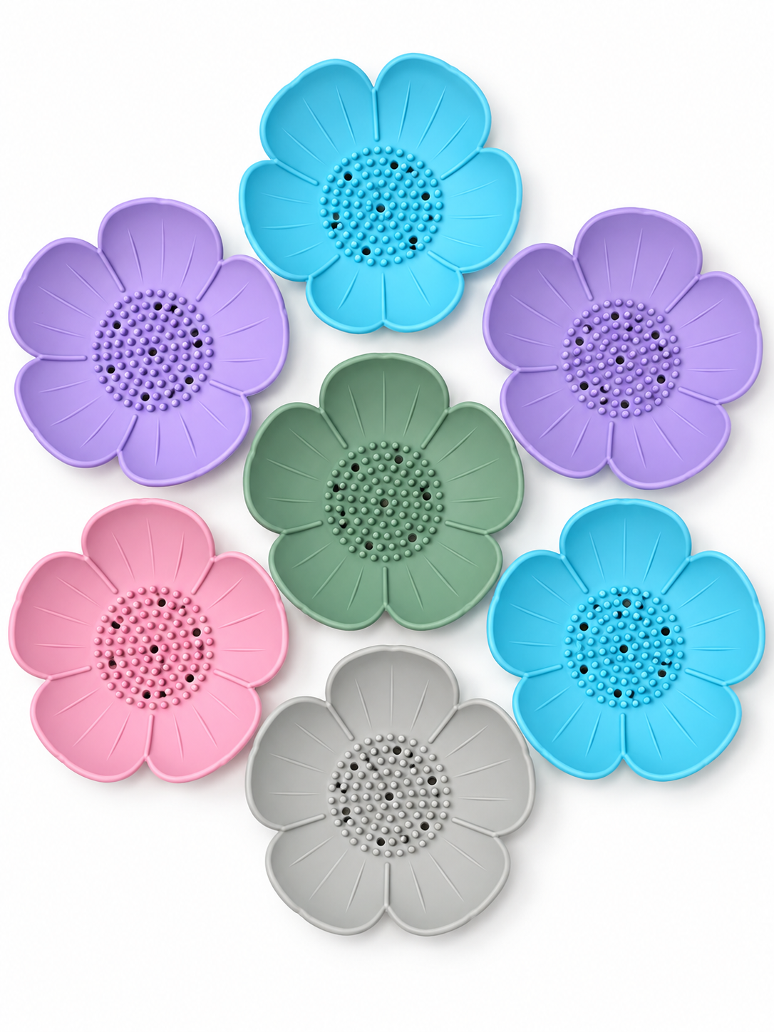 Shower Steamer Tray - Flower - Flexible Silicone Soap Tray: Gray