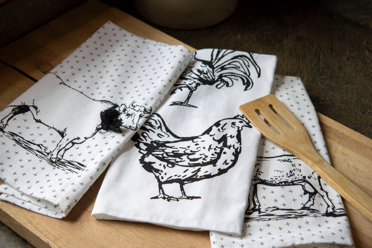Logan Set 3 Farm Design Kitchen Tea Towel with Tassels