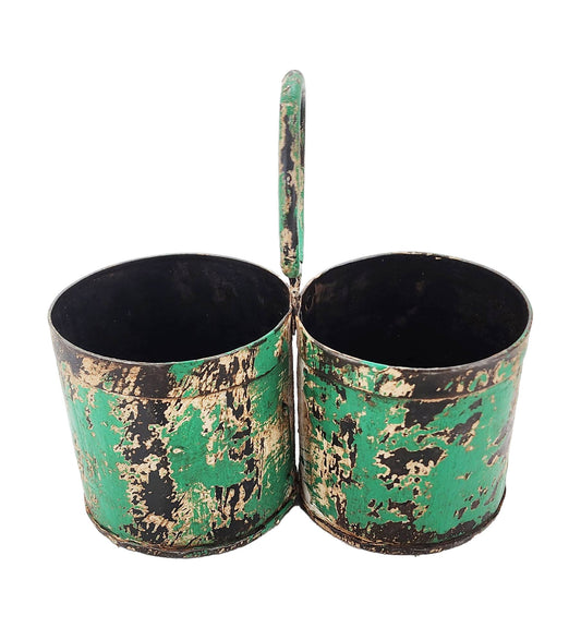 Green Metal Double Planter/Caddy