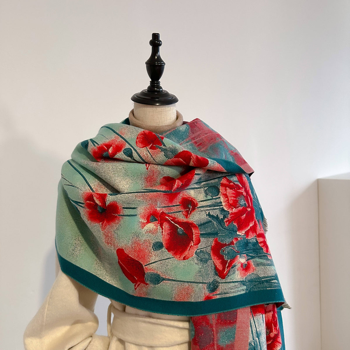 Shawl Turq / Red Poppy Field Reversible Wrap – Artisan Shawl