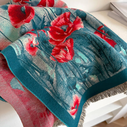 Shawl Turq / Red Poppy Field Reversible Wrap – Artisan Shawl
