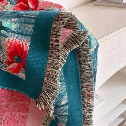 Shawl Turq / Red Poppy Field Reversible Wrap – Artisan Shawl