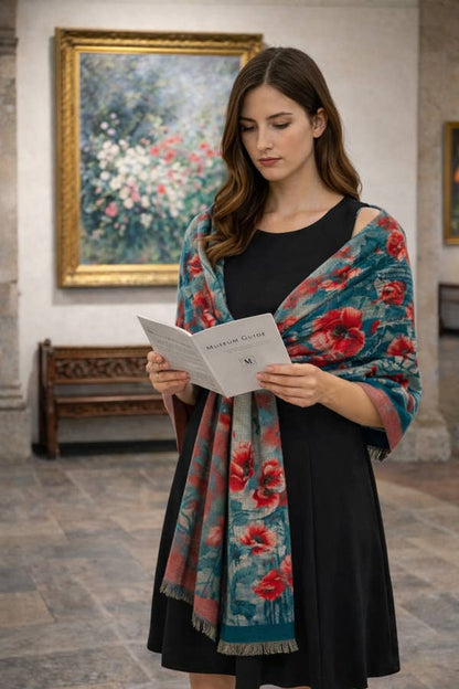 Shawl Turq / Red Poppy Field Reversible Wrap – Artisan Shawl