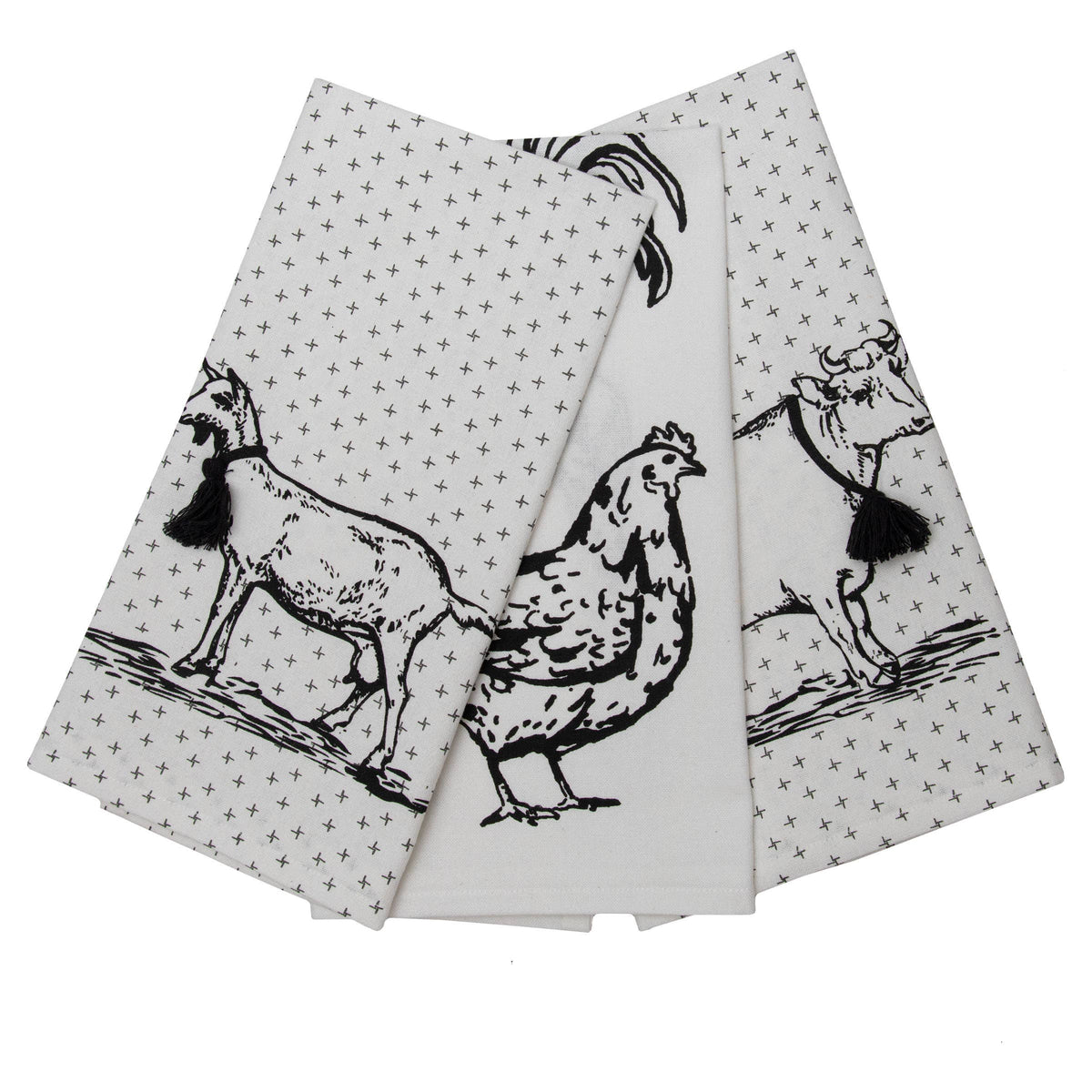 Logan Set 3 Farm Design Kitchen Tea Towel with Tassels
