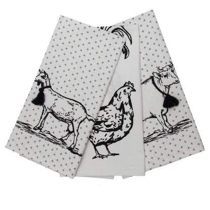 Logan Set 3 Farm Design Kitchen Tea Towel with Tassels