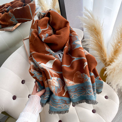 Brown / Turq Beautiful Bloom Reversible Wrap