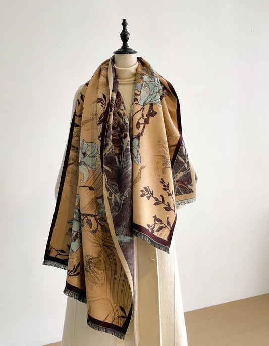 Brown / Turq Prairie Rose Reversible Wrap